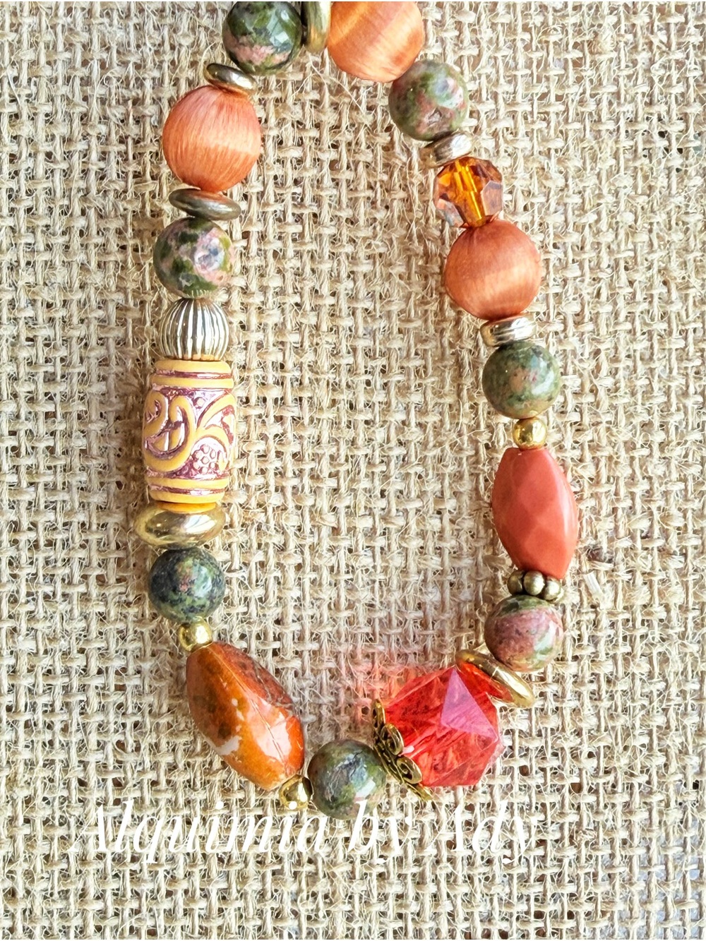 Orange and Green unakite Beaded Bracelet